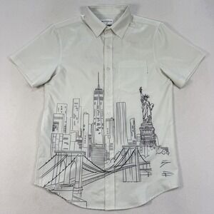 Mavrans NYC New York City Knit Shirt White Short Sleeve Button Up Mens Small